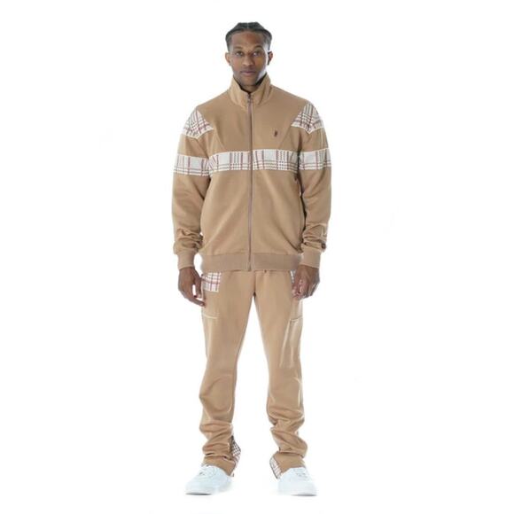 Makobi Tracksuit Medium Tan Plaid Streetwear Urban Hip Hop Basketball NWT - Picture 1 of 16